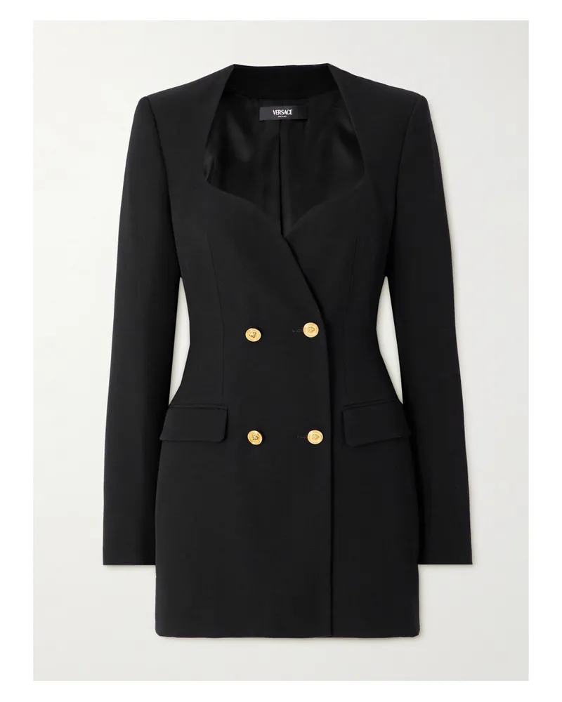 Versace Doppelreihiges Minikleid Aus Grain De Poudre Aus Wolle - Schwarz Schwarz