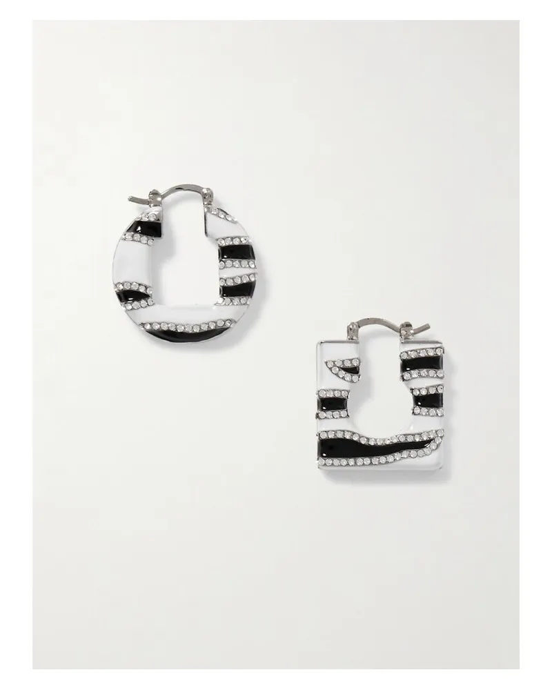 Jacquemus Rond Carré Silberfarbene Ohrringe Mit Emaille Und Kristallen - Weiß Weiß