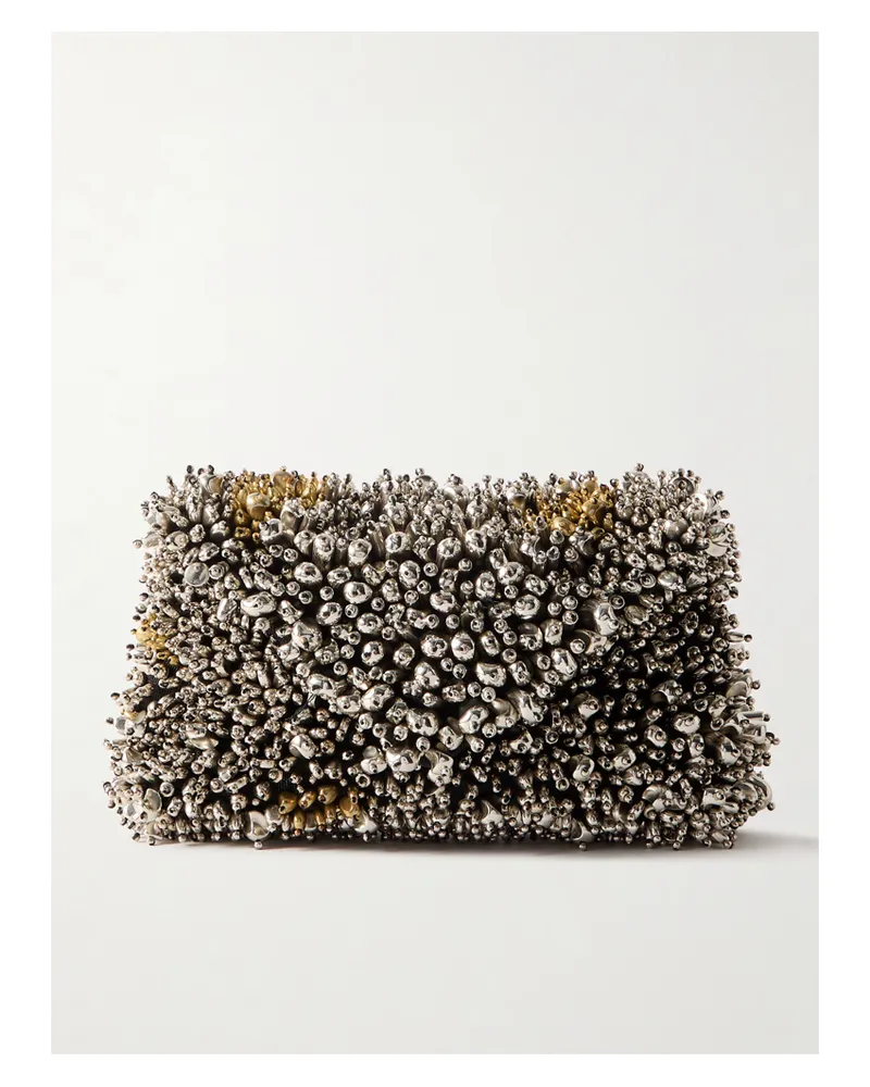 Dries van Noten Clutch Aus Webstoff Mit Verzierungen - Silber Silber