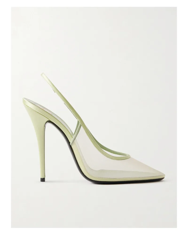 Saint Laurent Anita Satin-trimmed Mesh Slingback Pumps - Green Green
