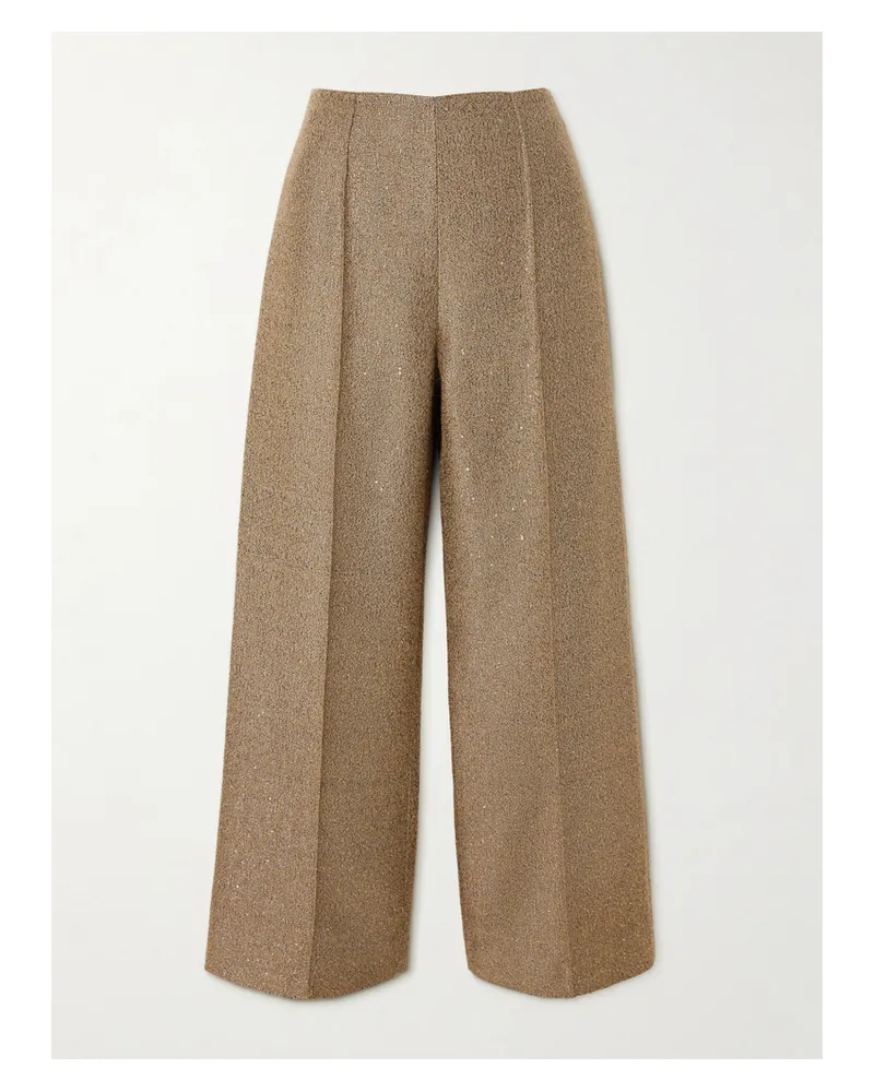 EMILIA WICKSTEAD Daffy Hose Mit Weitem Bein Aus Metallic-tweed Mit Pailletten Und Falten - Gold Gold