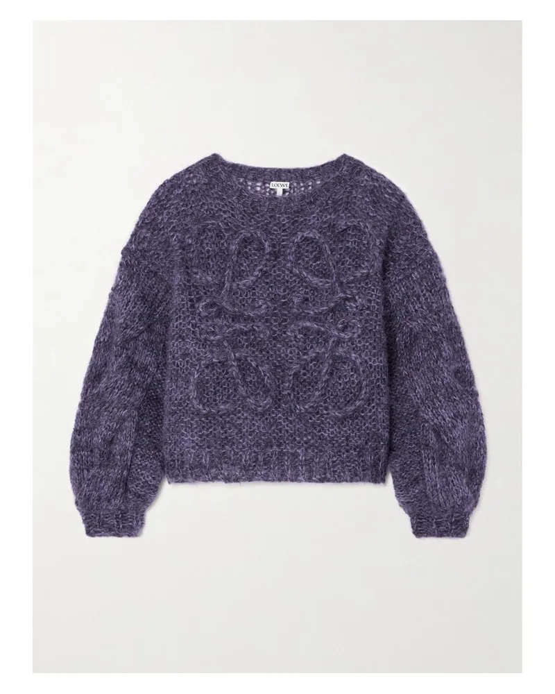 Loewe Anagram Pullover Aus Einer Mohairmischung In Zopfstrick Mit Stickereien - Lila Lila