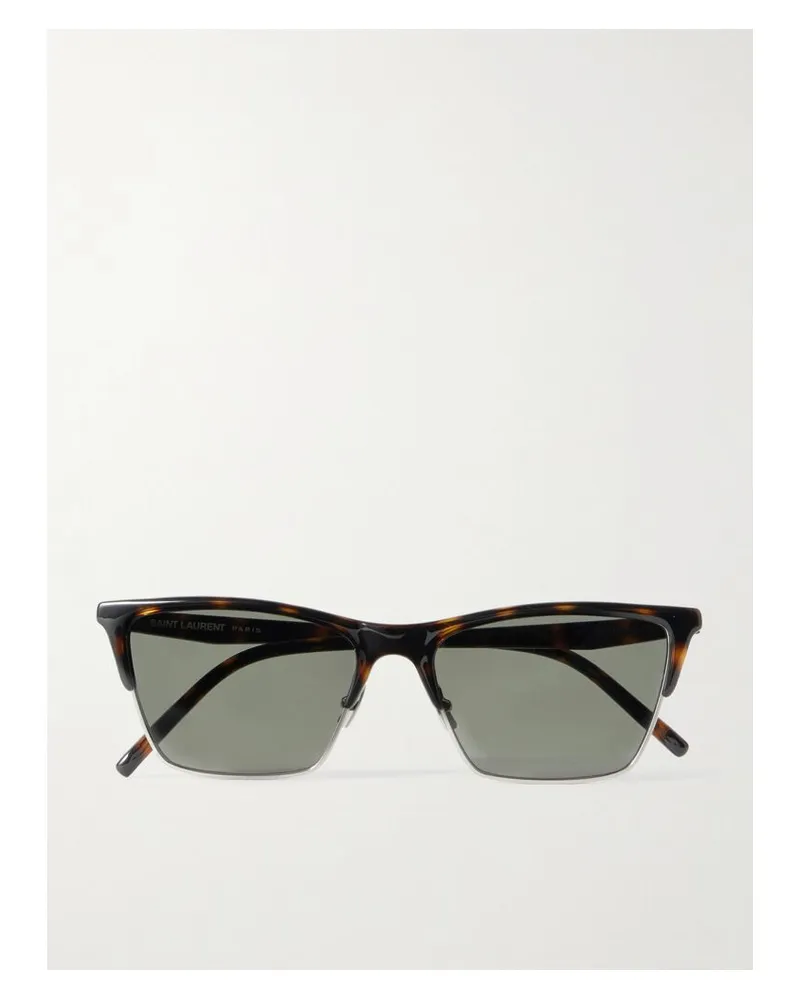 Saint Laurent Sonnenbrille Mit D-rahmen Aus Azetat In Hornoptik Mit Silberfarbenen Details Horn