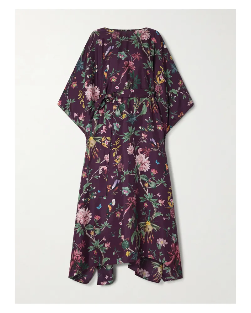 La DoubleJ Kaftan Aus Seiden-twill Mit Blumenprint Und Bindegürtel - Burgunder Burgunder