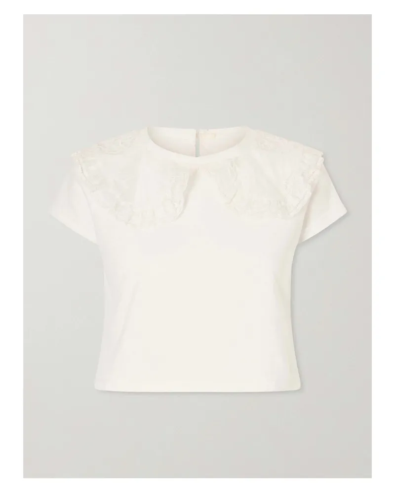 Anna Sui Lace-trimmed Jersey T-shirt - White White