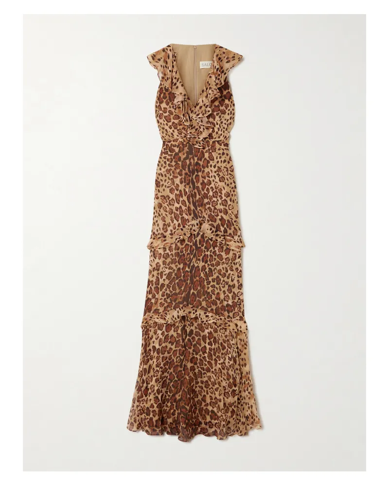 Saloni Rita Gestufte Robe Aus Krepon Mit Gepardenprint - Animal-Print Animal-print
