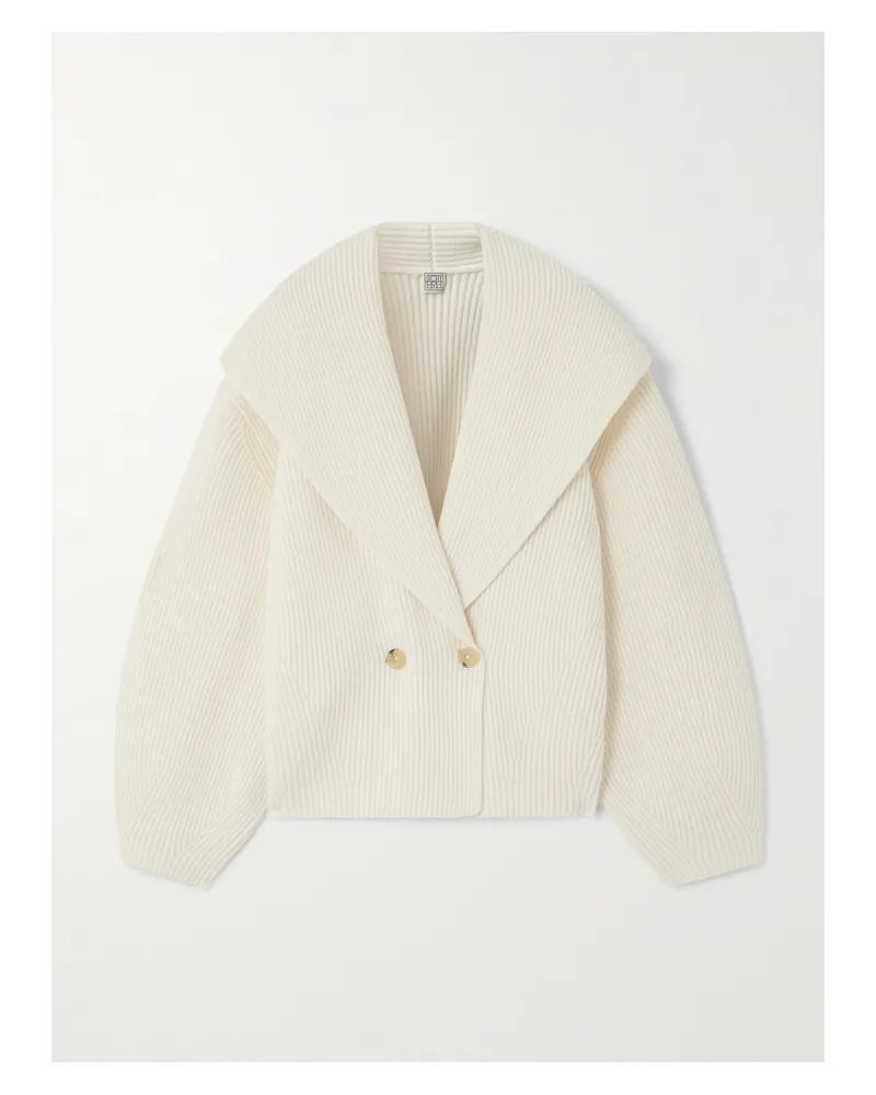 Totême Doppelreihiger Cardigan Aus Einer Gerippten Wollmischung - Creme Creme