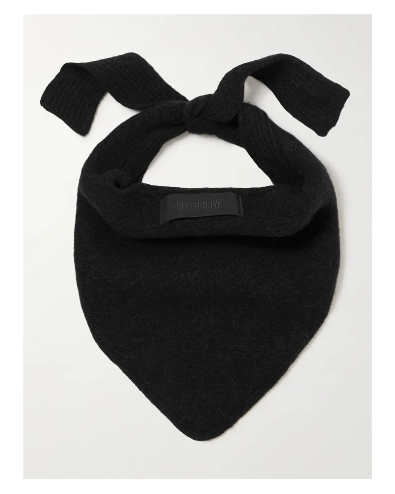 Jacquemus Schal Aus Gebürstetem Strick Mit Logoaufnäher - Schwarz Schwarz