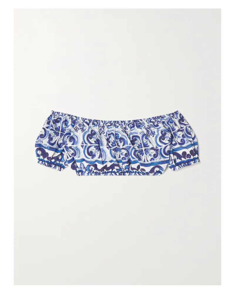 Dolce & Gabbana Bardot Bustier Aus Bedruckter Baumwollpopeline - Blau Blau