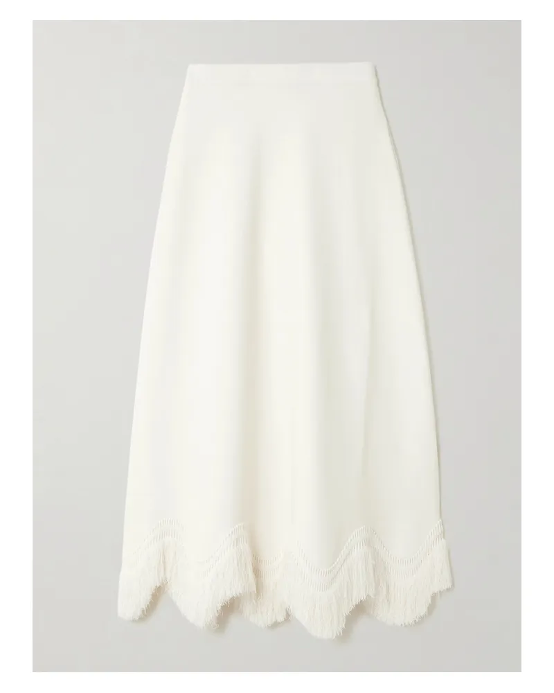Ulla Johnson Pauline Scalloped Fringed Knitted Midi Skirt - White White