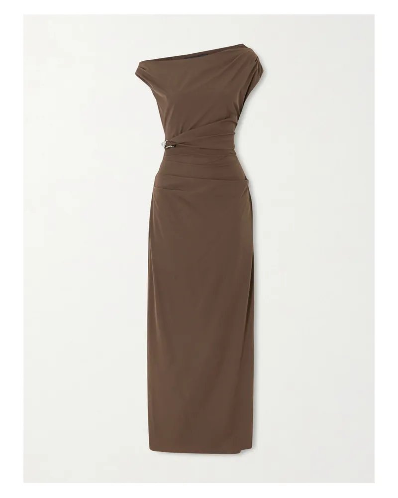 SIR Sol Gathered Embellished Shell Midi Dress - Brown Brown