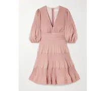 Tiered Plissé Silk-organza Mini Dress - Pink