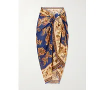 Frayed Printed Cotton Pareo - Blue