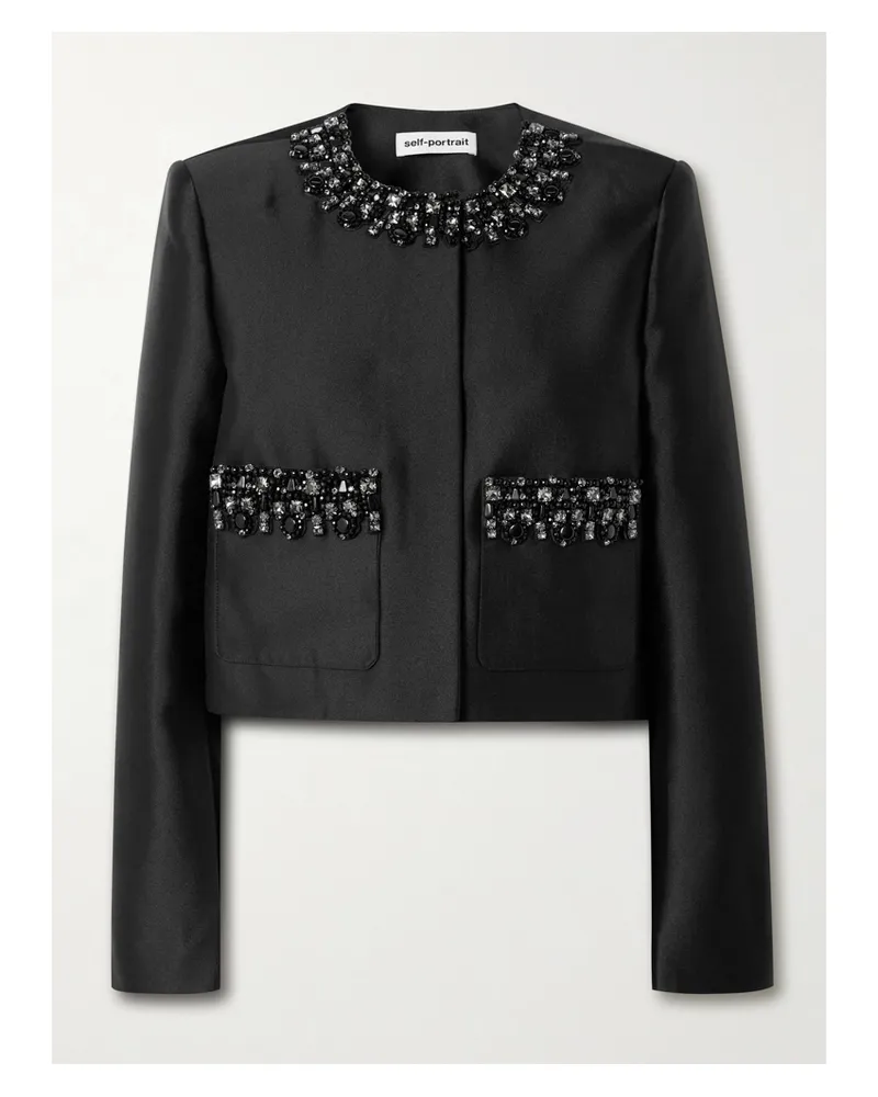 Self-Portrait Jacke Aus Taft Mit Kristallen - Schwarz Schwarz