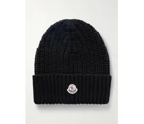 Appliquéd Ribbed Wool And Cashmere-blend Beanie - Black