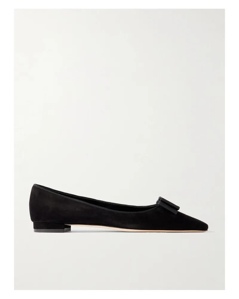 Manolo Blahnik Reador 10 Flache Schuhe Aus Veloursleder Mit Schleife - Schwarz Schwarz
