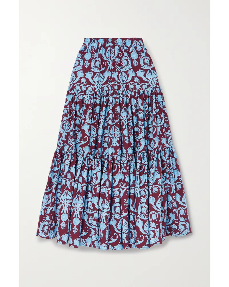 La DoubleJ Big Maxirock Aus Bedruckter Baumwollpopeline - Blau Blau