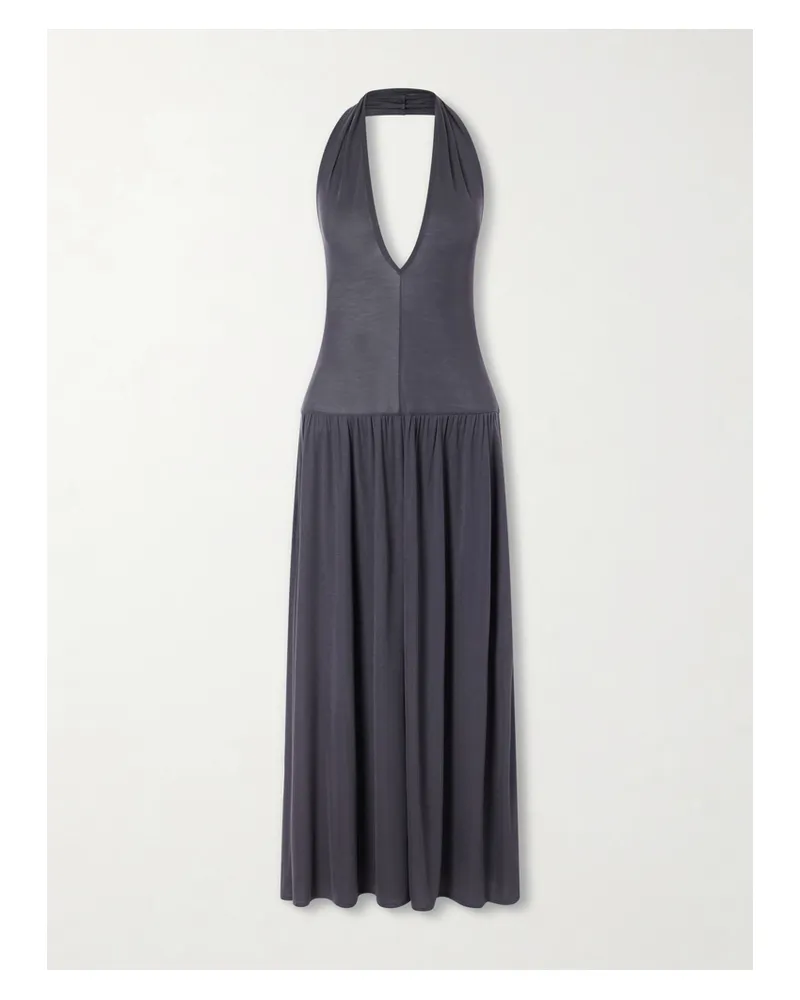 St. Agni Tencel™ Lyocell Halterneck Midi Dress - Blue Blue