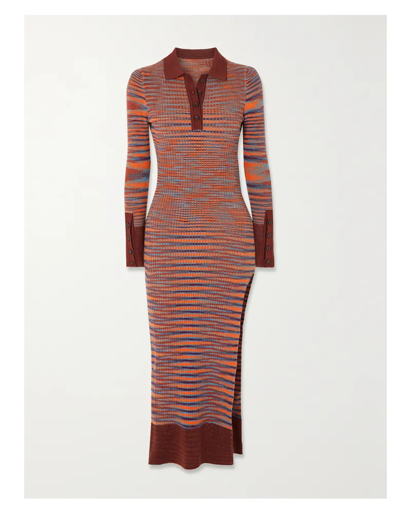Jacquemus Zucca Gestreiftes Midikleid Aus Einer Baumwoll-merinowollmischung In Rippstrick - Braun Braun