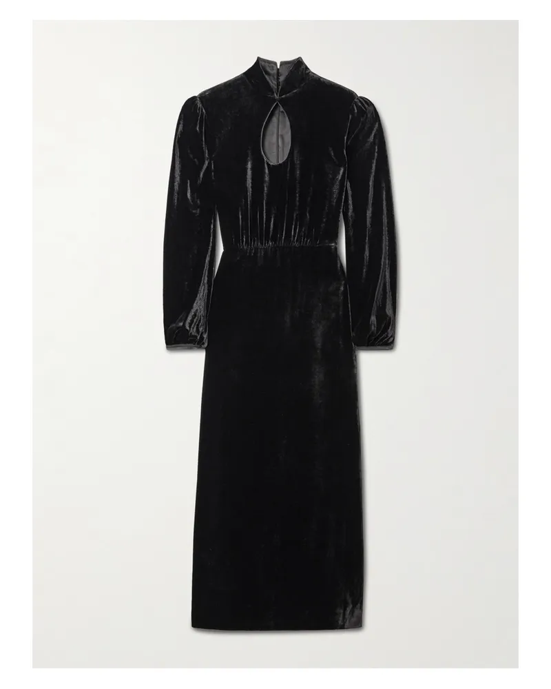 Saloni Domino Cutout Velvet Turtleneck Midi Dress - Black Black