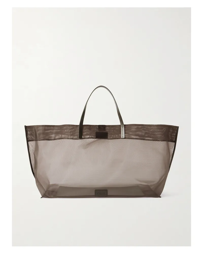 STAUD Christos Leather-trimmed Mesh Tote - Brown Brown