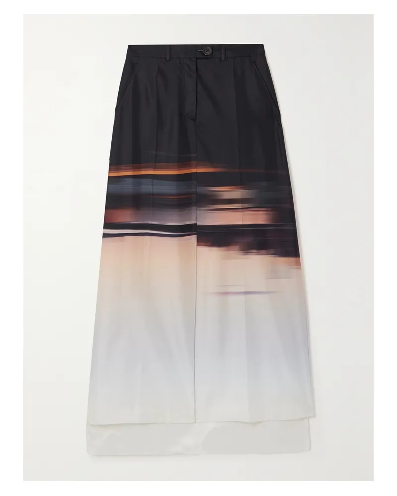 Peter Do Midirock Aus Seidensatin Mit Farbverlauf Und Falten - Schwarz Schwarz
