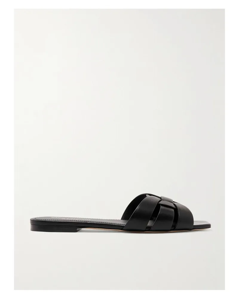 Saint Laurent Tribute Pantoletten Aus Leder In Flechtoptik - Schwarz Schwarz