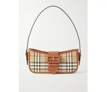 Leather-trimmed Checked Canvas Shoulder Bag - Brown