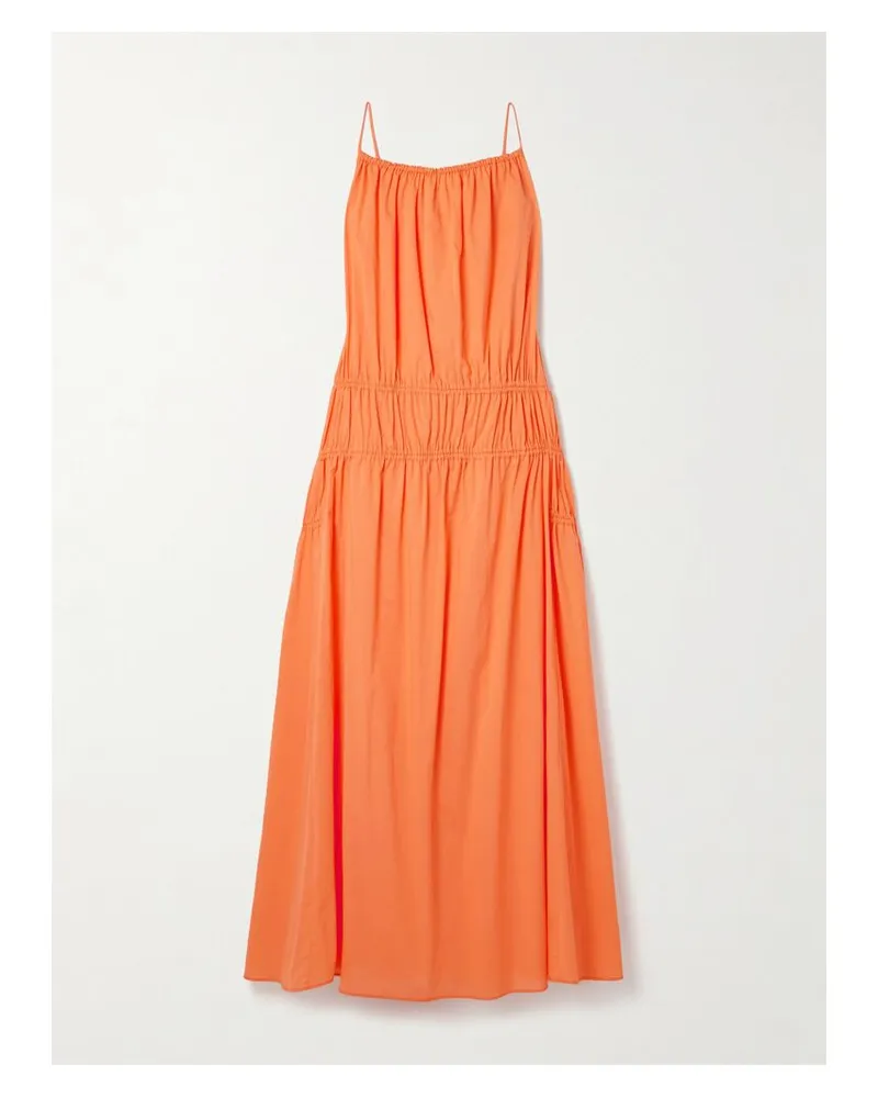 Another Tomorrow Maxikleid Aus Biobaumwollpopeline Mit Raffungen - Orange Orange