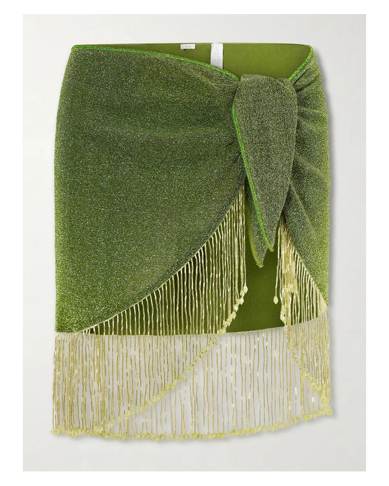 Oséree Lumière 20s Pearls Embellished Lurex Pareo - Green Green