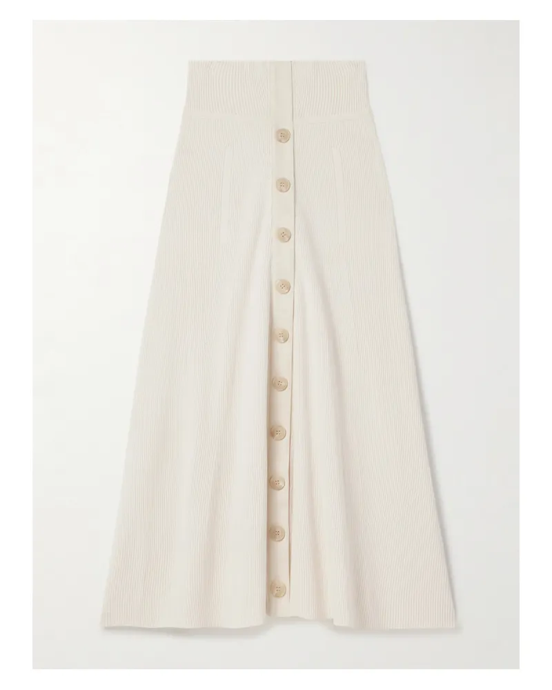 Zimmermann Cotton-trimmed Ribbed-knit Midi Skirt - Off-white Off-white