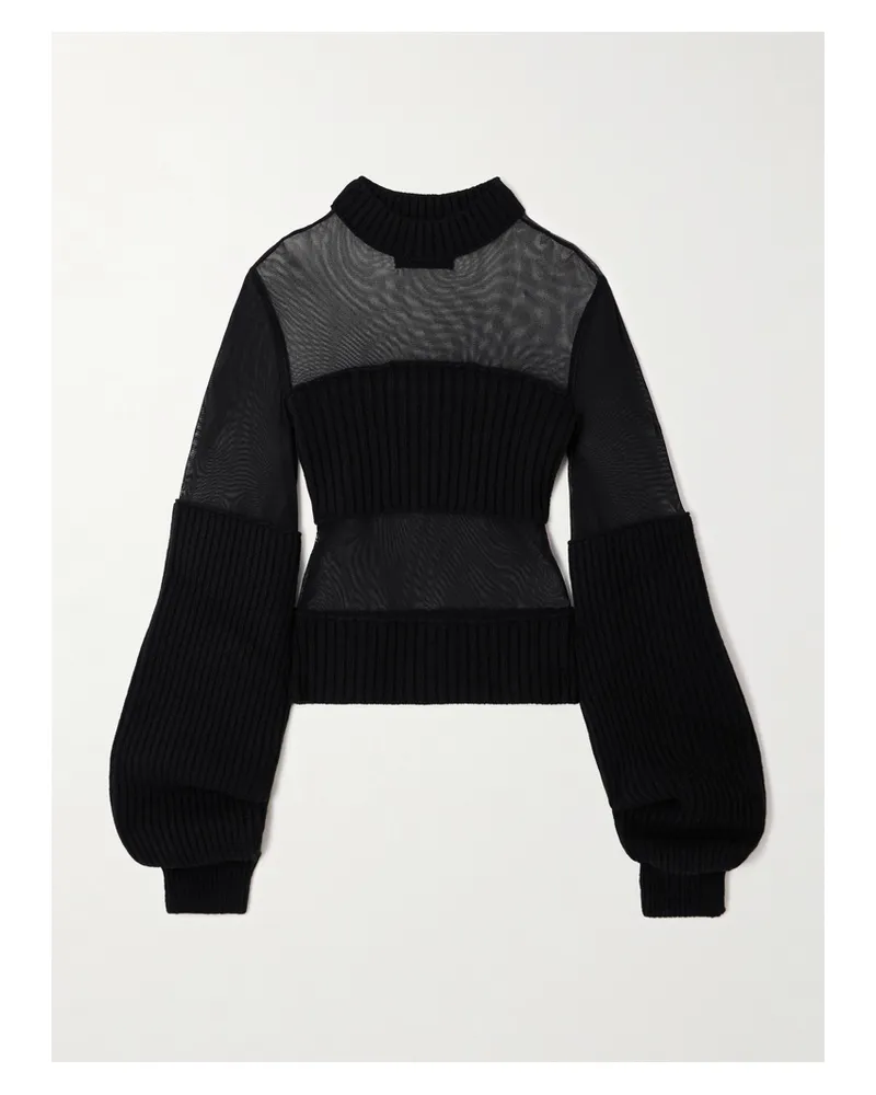Jean Paul Gaultier Pullover Aus Wolle In Rippstrick Und Mesh - Schwarz Schwarz