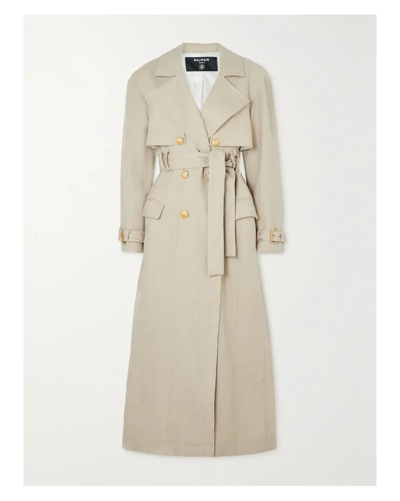 Balmain Doppelreihiger Trenchcoat Aus Leinen Mit Bindegürtel - Neutral Neutral