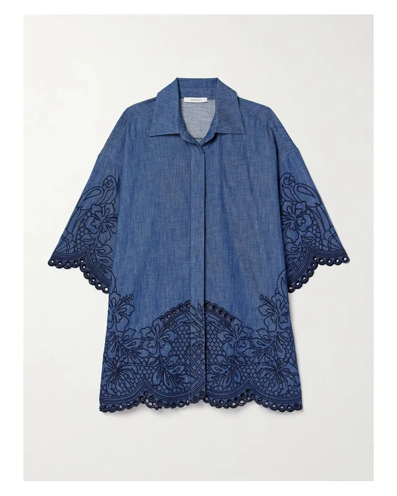 Zimmermann Coco Hemd Aus Baumwoll-chambray Mit Stickereien - Blau Blau