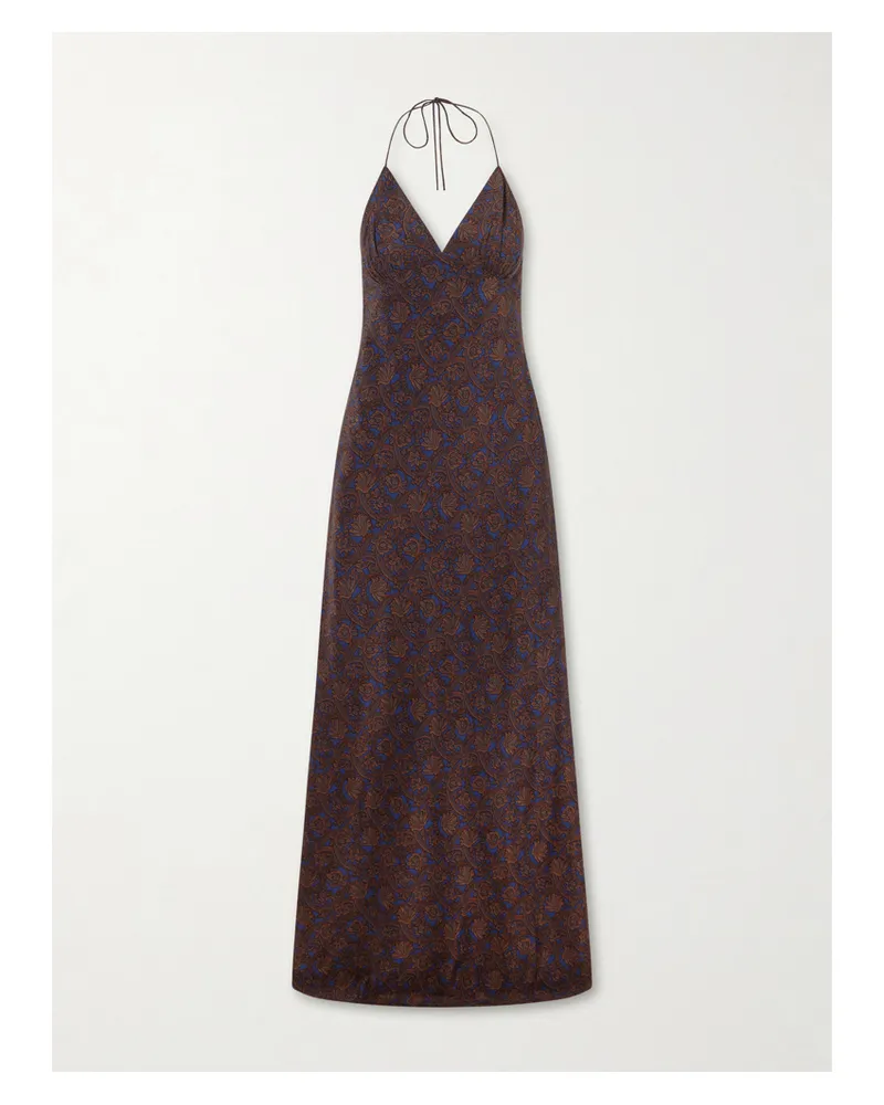 Matteau Open-back Printed Silk-crepe De Chine Halterneck Maxi Dress - Brown Brown