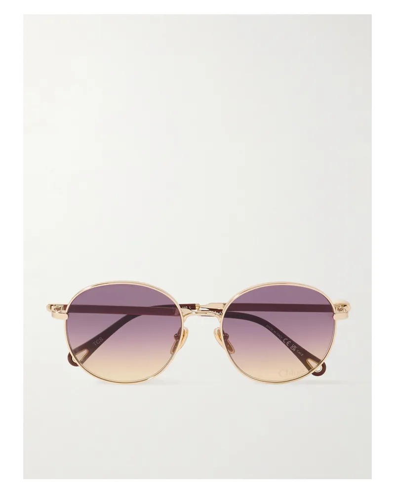 Chloé Aly Goldfarbene Sonnenbrille Mit Rundem Rahmen Gold