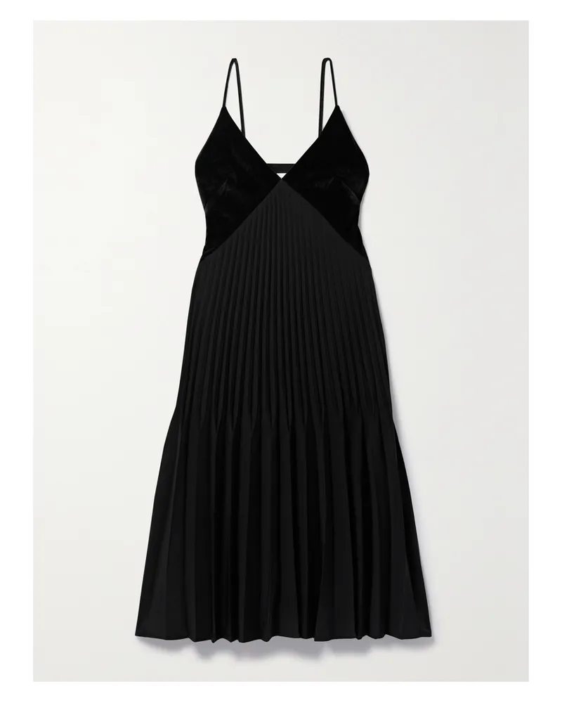 Proenza Schouler Wren Midikleid Aus Recyceltem Crêpe Mit Samtbesätzen Und Plissee - Schwarz Schwarz