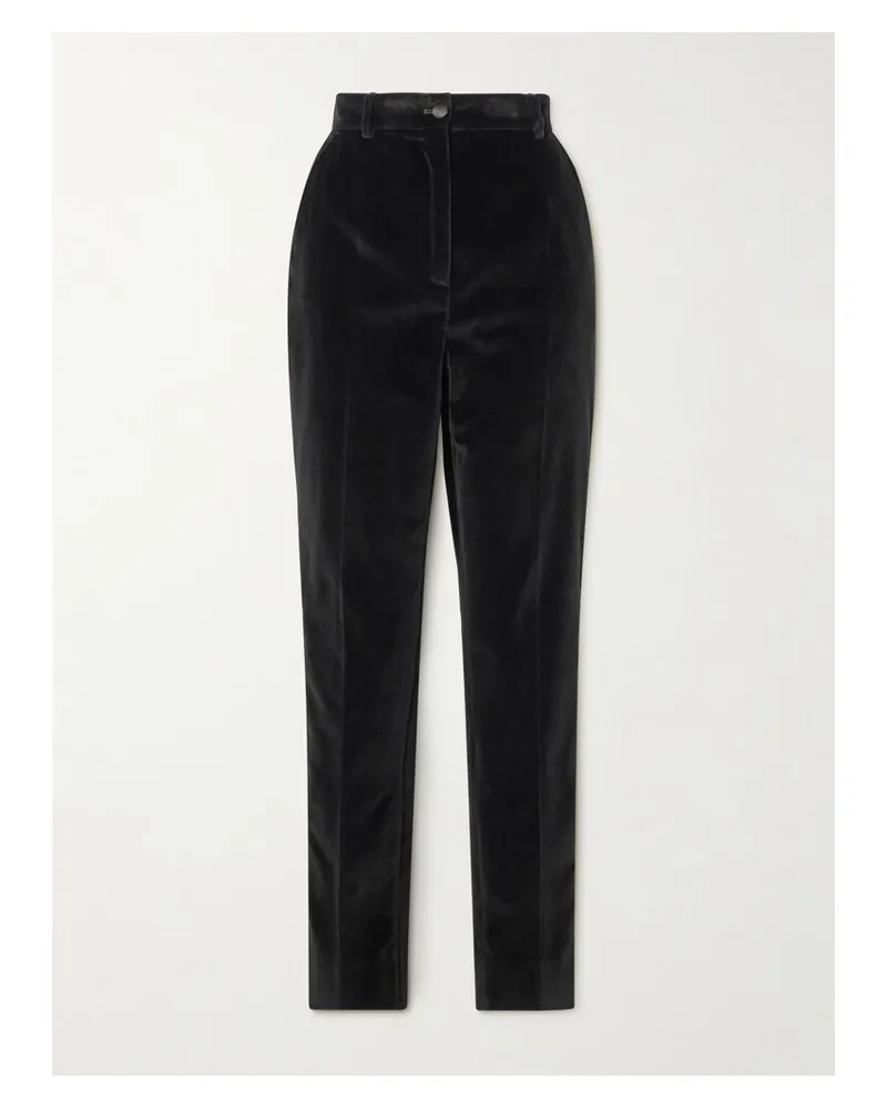 Dolce & Gabbana Hose Mit Schmalem Bein Aus Samt Aus Einer Baumwollmischung Mit Satinbesätzen - Schwarz Schwarz