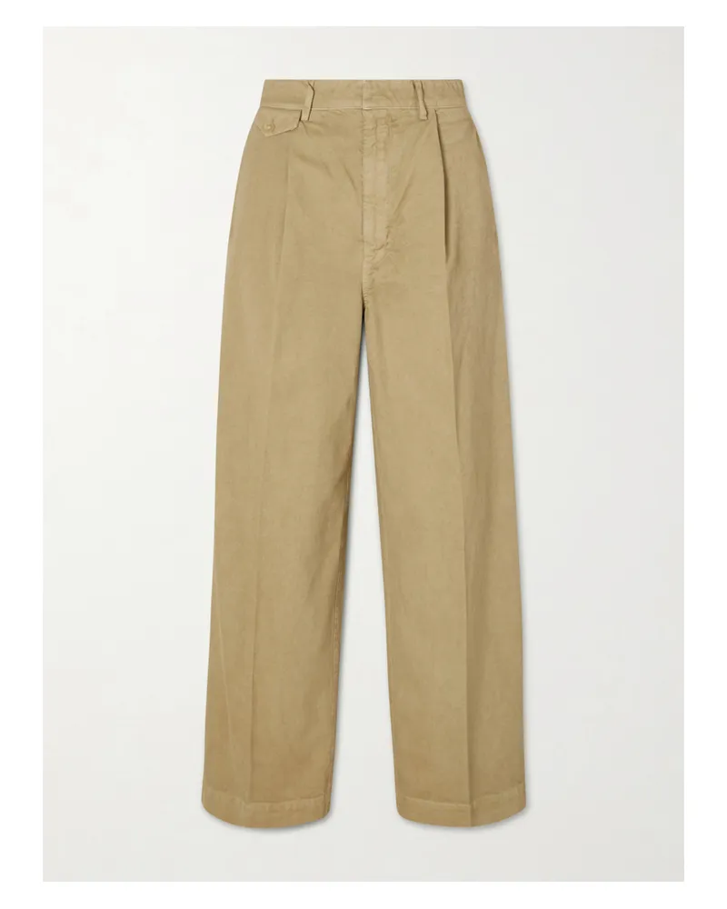 AURALEE Garment-dyed Cotton-twill Wide-leg Pants - Neutrals Neutrals