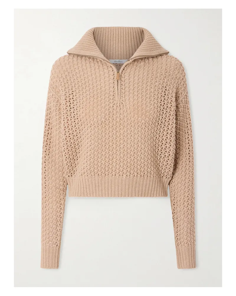 Max Mara Open-knit Metallic Wool-blend Half-zip Sweater - Neutrals Neutrals