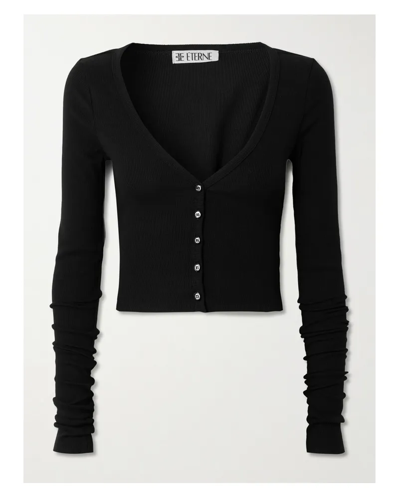 ÉTERNE Cardigan Aus Einer Gerippten Baumwoll-modalmischung Mit Stretch-anteil - Schwarz Schwarz