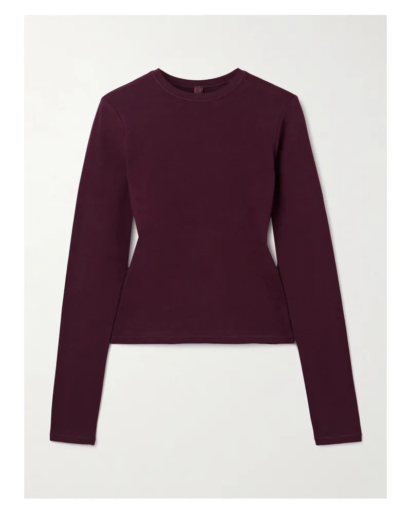 SKIMS Cotton Jersey Long Sleeve T-shirt – Currant – Oberteil Aus Stretch-baumwoll-jersey - Lila Lila