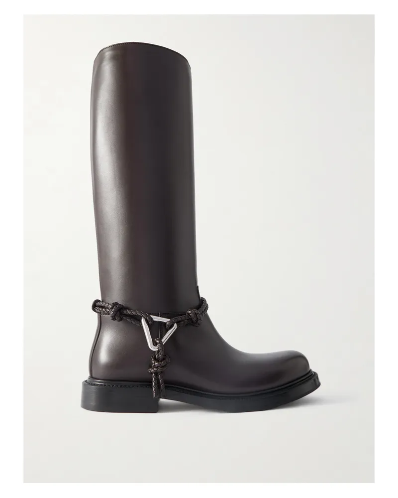 Bottega Veneta James Kniehohe Stiefel Aus Leder Mit Details Aus Intrecciato-leder - Braun Braun