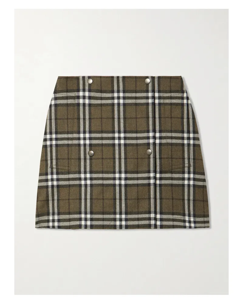 Burberry Minirock Aus Kariertem Woll-twill Mit Zierknöpfen - Grün Grün