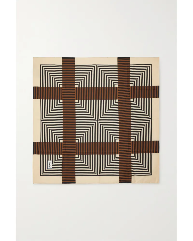 Saint Laurent Printed Silk-satin Scarf - Brown Brown