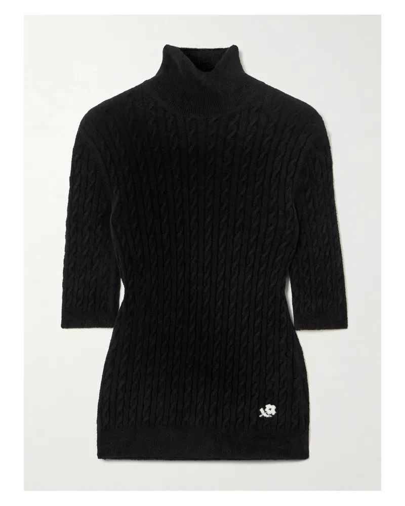 BERNADETTE Noa Kurzärmeliger Stehkragenpullover Aus Chenille In Zopfstrick Mit Stickerei - Schwarz Schwarz