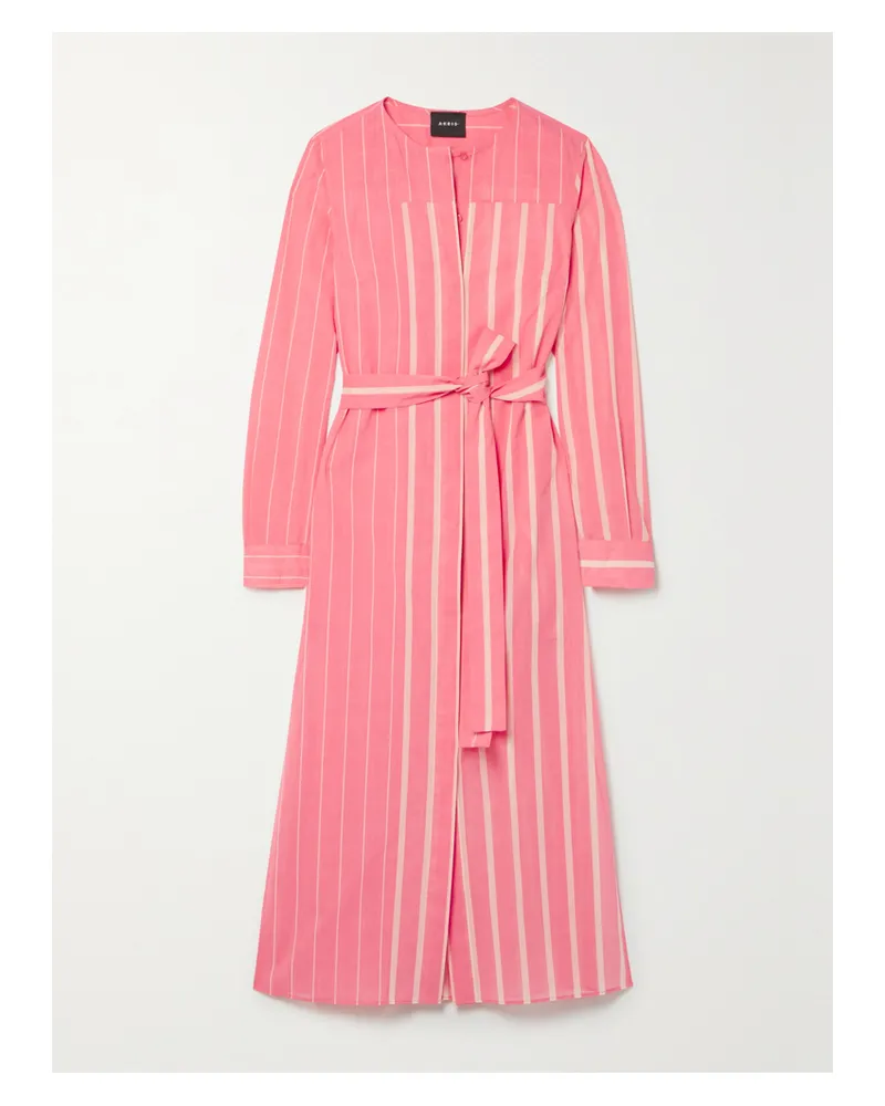 Akris Midikleid Aus Gestreiftem Baumwoll-voile Mit Bindegürtel - Pink Pink