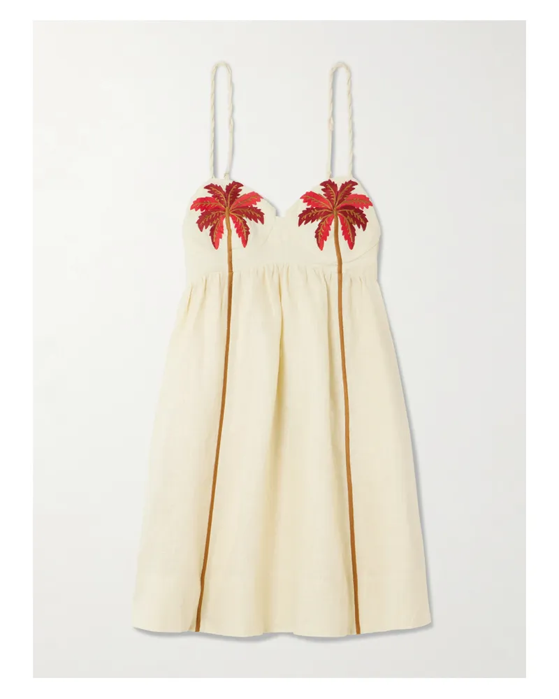 FARM Rio Minikleid Aus Leinen Mit Stickereien - Neutral Neutral