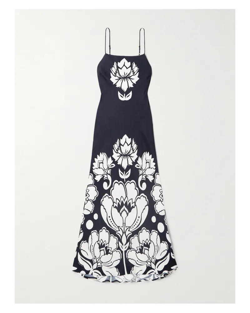 FARM Rio Maxikleid Aus Satin Mit Blumenprint - Schwarz Schwarz