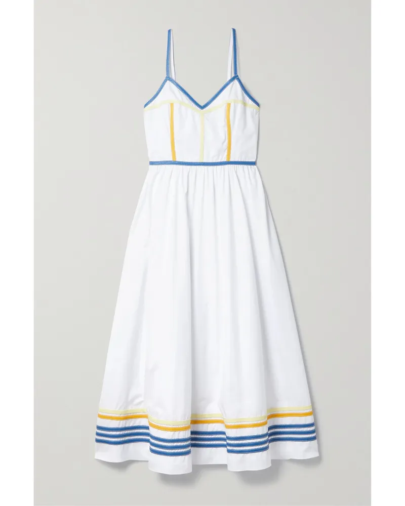 Rosie Assoulin The Undress Midikleid Aus Baumwollpopeline Mit Kunstlederbesätzen - Weiß Weiß